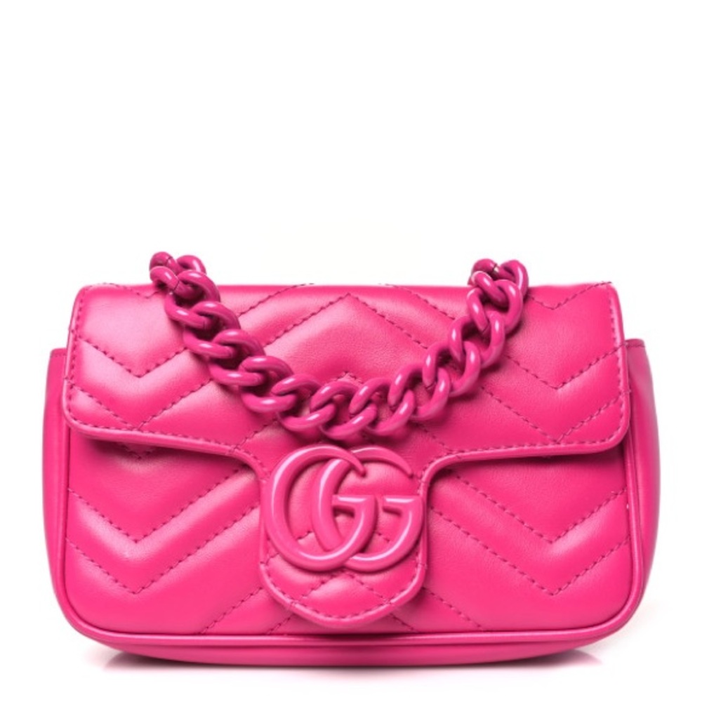 Gucci GG Marmont Belt Bag Chain Bag Leather Fuchsia Pink